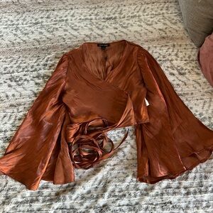 Elegant Rust Wrap Blouse